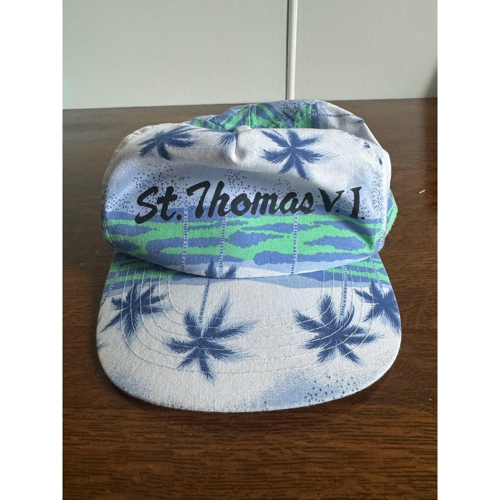 St Thomas V.I Hat Cap 5 Panel Snapback One Size Blue Palm Tree Beach Island Mens